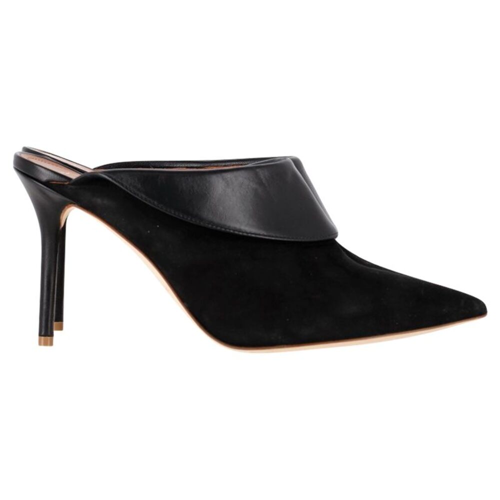 Malone Souliers Pointed-Toe Heeled Mules in Black Suede and Leather